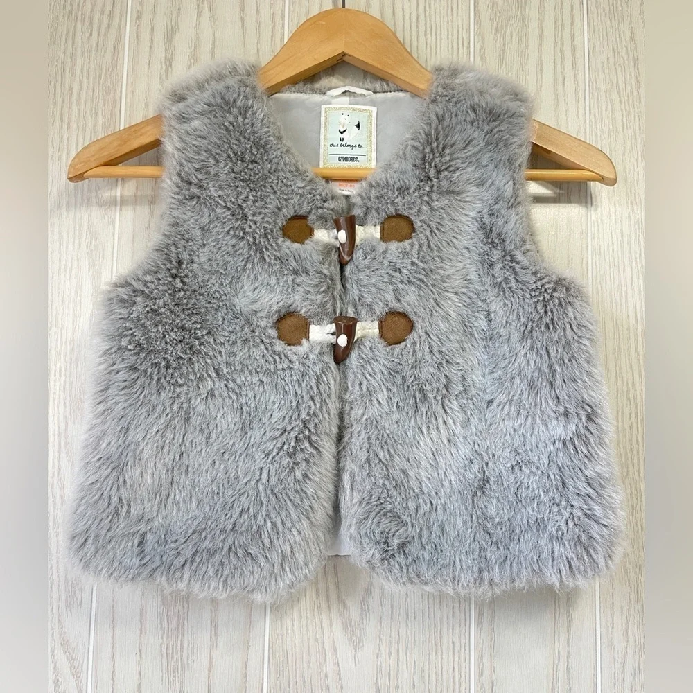 Gymboree Gray Faux Fur Toggle Vest Girls Size 7-8 Medium